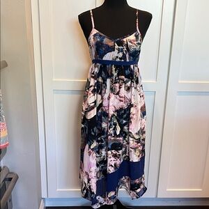 Simply Vera Vera Wang Navy and Pink Floral Midi Dress XSP